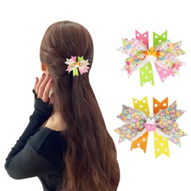 2Pcs Easter Hair Bows for Girls Cute Easter Bunny Eggs Easter Bows for Girls Easter Hair Bows Clips Easter Hair Clips Large Grosgrain Ribbon Alligator Clips Easter Hair Accessories for Girls (B)