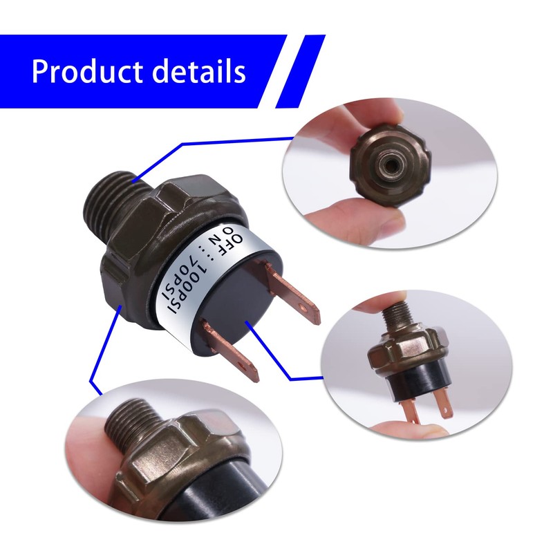 mankk Black 70-100 PSI Air Pressure Switch,1/4"NPT Thread 24V 12V