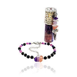 Samahdee Scentual Stones Serenitii Set: Amethyst, Lepidolite & Pink Opal Beaded Bracelet with Organic Bergamot & Lavender Essential Oils - Aromatherapy Diffuser Jewelry for Tranquility & Peace