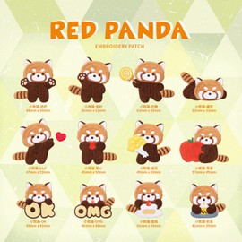 Super Cute Cartoon Red Panda Embroidery Patch, Self-Adhesive Small Raccoon Patch Stickers, Sewing Free Embroidery Cloth Stickers for Clothes, Pants and Bags, Hole Repair for Down Jacket (13)