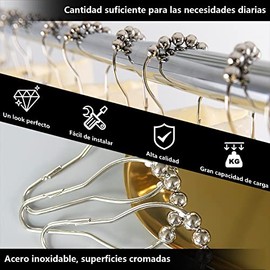 Ganchos para Cortina De Baño, 24 Piezas Aros De Cortina De Ducha De Acero Inoxidable, Ganchos para Cortina De Ducha para Cortinas De Ducha Y Forros (Plata)