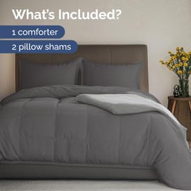 Queen Comforter Set - 3 Piece Bedding Set for All Seasons - 1 Soft Quilted Comforter w/ Corner Tabs & 2 Pillow Shams - Comfy and Breathable - Luxury Hotel Quality - Oeko-TEX - Queen Size (Dark Grey)