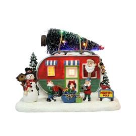 MOMENTS IN TIME 7.3”H Polyresin Christmas Village LED & Music Santa's Trailer (Battery Operated)