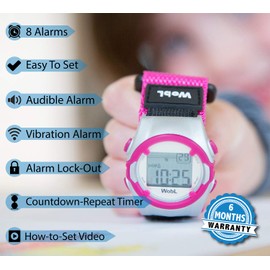 WobL - Pink 8 Alarm Vibrating Reminder Watch, Kids Watch