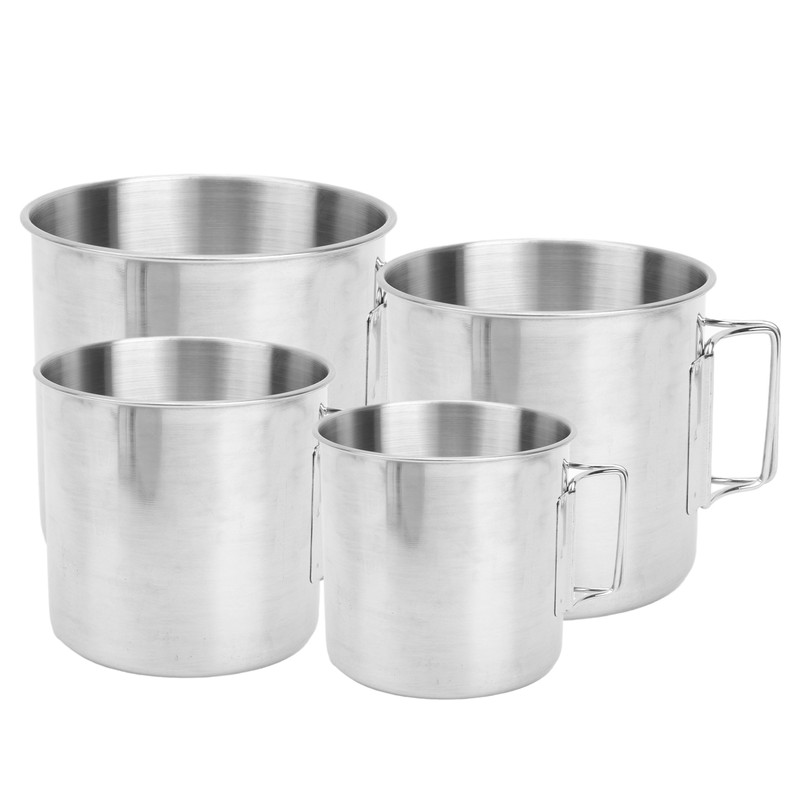 4pcs Outdoor Stainless Steel Cup Foldable Handle Nesting Cups for