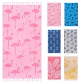 Oversized Cotton Turkish Beach Towels 72"x36" Lightweight Quick Dry Sandless Pool Swim Towel Large No Sand Adult Travel Compact Blanket Essentials Cruise Accessories Must Haves Pink Flamingos