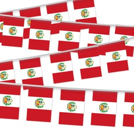 32FT Small Peru Pennant Flag Bunting,30 PCS Mini String Banner Strip Peruvians National Decor Rectangle for Holiday Restaurant Home Party School