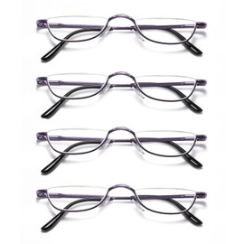 KoKoBin Half Reading Glasses,4 Pack Half Rim Metal Frame Glasses Spring Hinge Readers with Leather Pouch for Men and Women (Purple,1.50)