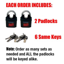 Alarm Padlock Set of Two Padlocks Keyed-Alike Anti-Theft Security Padlock Lock with110dB (Decibel) Siren