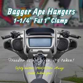 MoKitDora Electra Street Glide Ape Hanger 14" Rise 1-1/4" Fat 1" Clamp Monkey Bagger Meathook Bars for 1996-Later Harley FLHT & FLHX Ultra Limited Tri-Glide, Chrome