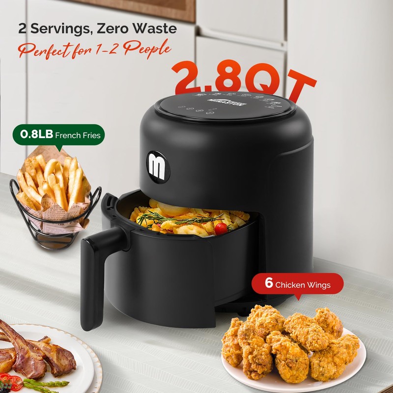 MIRASTON 2.8QT Digital Air Fryer, Space-Saving Mini Personal Air Fryers,