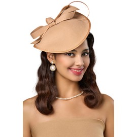 BABEYOND Derby Hats for Women – Kentucky Fascinators Tea Party Hats Headband Felt Large Fascinator for Wedding Camel