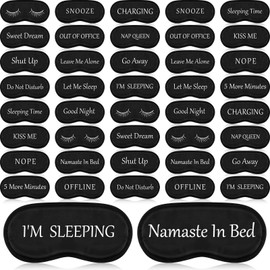 Eurzom 40 Pcs Funny Sleep Eye Mask Soft Night Mask Bulk for Sleeping Blackout Blindfolds with Adjustable Strap for Women Men Kids Nap Meditation Party Travel Christmas Gifts Favors(Black)