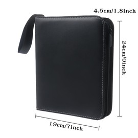 Klmnop Jumbo Card Binder, 50 Pockets Hold Oversized Big Card 3 Rings with Wrist Strap, Portable Leather Jumbo Binder 6.4"x 8.46"(Black)