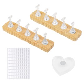 ESUOHYM Wooden Stand for Nails Art Display Practice 2 Set, 1 Heart Shaped Acrylic Magnetic Nail Stand, Fake Nail Holder with 100 Pieces Double-sided Tape, For Home DIY Salon Supplies