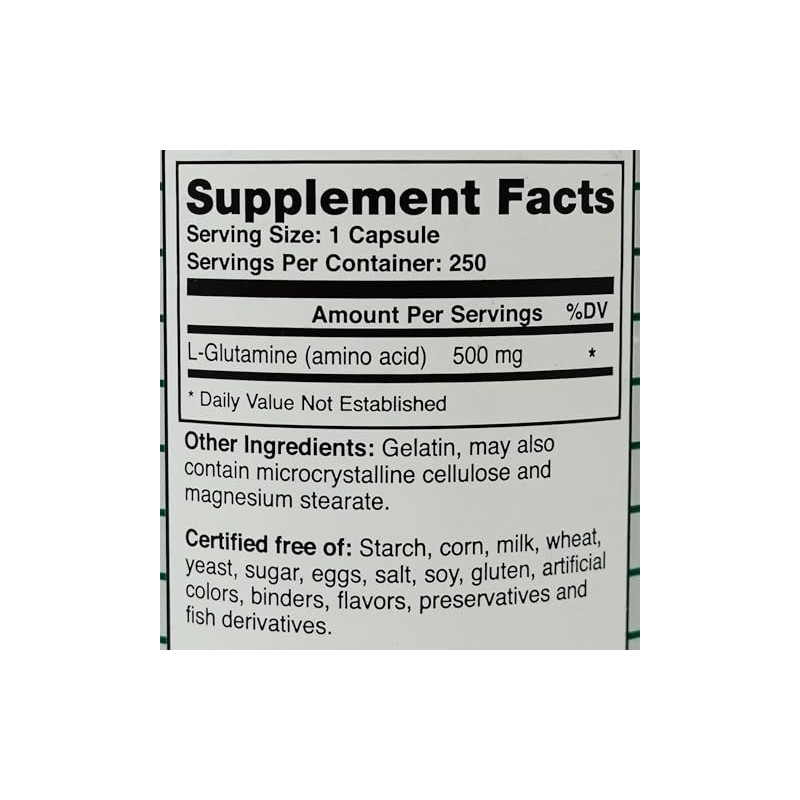 Pure L Glutamine 500 mg 250 caps