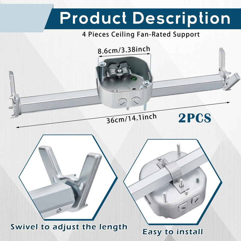 Therwen 2 Pcs Adjustable Fan Electrical Box Brace 14.2 Inches