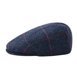 FEINION Men's Wool Tweed Newsboy Ivy Cap Gatsby Golf Flat Hat, Plaid Navy, 7 3/4