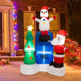 Tangkula 6 FT Lighted Christmas Inflatable Mailbox Santa Claus Snowman Christmas Tree Decoration with Built-in LED Lights, Sandbag, Stakes, Indoor Outdoor Blow-up Yard Lawn Garden Xmas Decoration