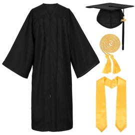 Erligo Unisex Matte Graduation Cap and Gown with Stole Honor Cords Set for High School College Bachelor (Standard, Black, 54)