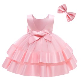 NSSMWTTC Baby Girl Easter Backless Dresses Bowknot Toddler Ball Gown Ruffles Christmas Formal Dress Tutu Frocks (Pink,80)
