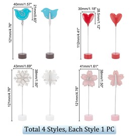 AHANDMAKER 4 pcs Picture Holders for Table Bird/Flower/Heart/Snowflake Holder Stand Place Card Wedding Number Card for Christmas, Party with Colorful Metal Base