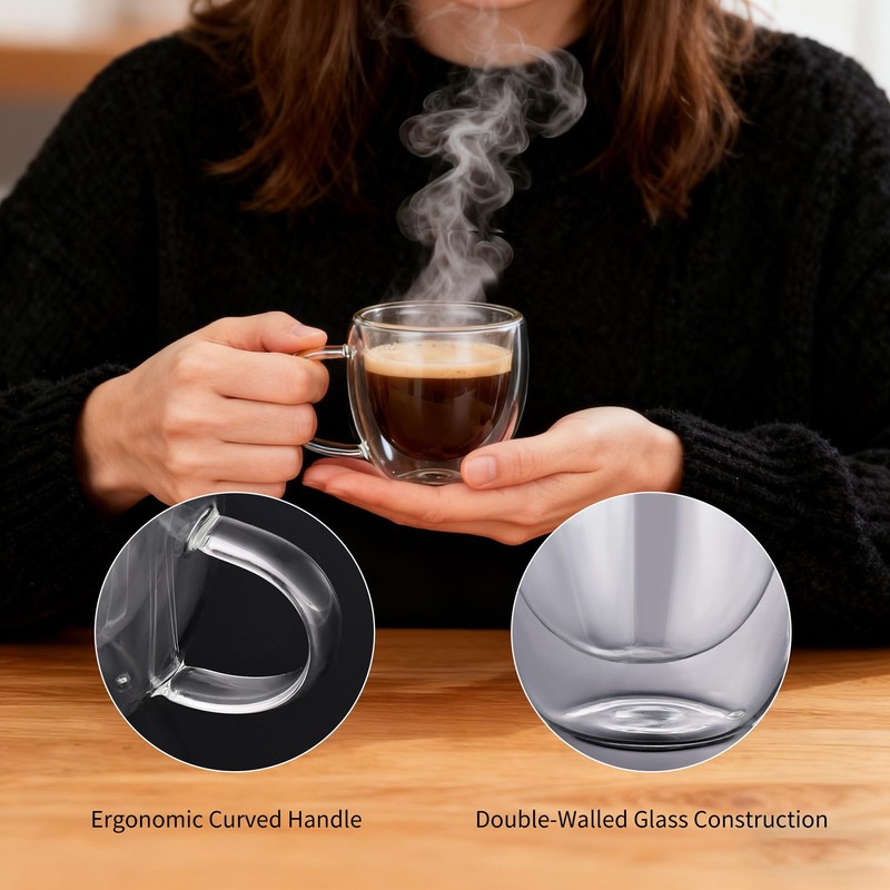 Gulex Espresso Cups Double Wall Glass Coffee Espresso Cups with