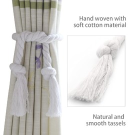 Yteseery 6 Pack Curtain Rope Tiebacks, Outdoor Curtain Tiebacks, Natural Cotton Curtain Holders, Village Rural Rustic Boho Curtain Holdbacks, Curtain Ties Rope for Patio Drapery Pergola Drapes, White