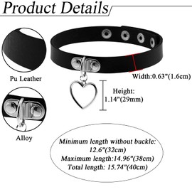 Aroncent Heart Leather Choker Necklace for Women Sweet Heart Adjustable Goth Choker