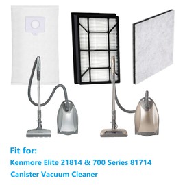 Filter Bags Accessories Kit for Kenmore Elite 21814 & 700 Series 81714 Canister Vacuum Cleaner Replacement Parts (10 Dust Bags Type Q/C 53292 + 2 HEPA Filter 53296 + 2 Motor Filter 81002)
