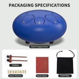 Rain Drum for Outside Garden, 6 Inches 8 Notes Steel Tongue Chakra Drum, Waterproof Echo Rain Chime Meditation Drum, Musical Instruments for Adult Gift with Drum Bag, Music Book (Dark Blue)