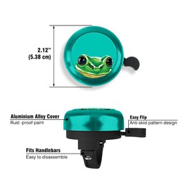 WIRESTER Green Aluminum Round Bike Bell, Classic Ring Bicycle Bell, Bike Accessories Bell Ring for Adults Kids Girls Boys - Green Frog