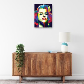 Fine Art Canvas Colorful Fan Art Marilyn Pop Art Canvas Wall Decor by Artist ArtKreator for Living Room, Bedroom, Bathroom, Kitchen, Office, Bar, Dining & Guest Room - Ready to Hang - 12 in x 16 in