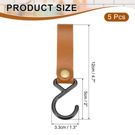 uxcell 5pcs PU Leather Hooks, S-Shape Hooks for Outdoor Camping Hanging Pots Pans Utensils, Light Brown