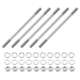 uxcell 5pcs Double Ended Stud Screws, M6x110mm 304 Stainless Steel Dual Threaded Rod Bolts with Nuts and Flat & Lock Washers Double End Threaded Stud Screw Bolt for House Maintenance