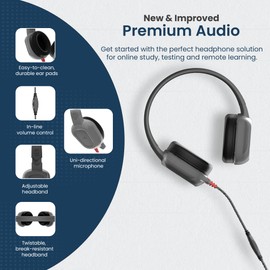 Brenthaven Wired Headphones with Mic | USB C On-Ear Rugged 2 Adjustable Headphones with Long Tangle Free Cord - Lightweight Durable & Drop Tested School Supplies for Kids & K-12 Students - Gray