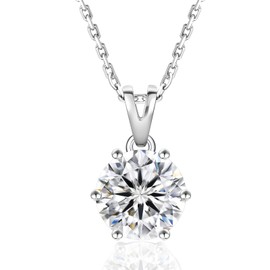 KRKC & CO Moissanite Necklace, Women's, Single Diamond, 0.5/1.0/2.0/3.0 Carats, D Color & VVS1, Sparkling Jewelry, 925 Silver, Accessories, Hypoallergenic Metal, Gift Box Included, Birthday Gift,