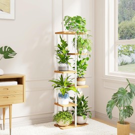 Bamworld Soporte alto para plantas de interior de 6 niveles para múltiples plantas soportes para macetas escalonadas para patio jardín balcón sala de estar, dormitorio color blanco