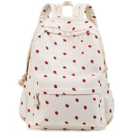 Unineovo School Backpack for Girls, Corduroy Laptop Bookbag, 17inch Elementary Primary Preschool for Teen Girl, WomenTravel Casual Daypacks (Strawberry)