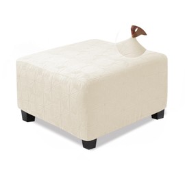 NeColorLife Ottoman Cover Square,Stretch Square Ottoman Covers Slipcover,Soft Knitted Jacquard Cover for Storage Stool,Footstool Protection for Living Room,Beige,Medium