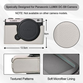 VOVMOEYA Protective Camera Case for Panasonic LUMIX DC-S9, Half Case with Soft Microfiber Inner, LUMIX S9 Mirrorless Camera Cover, Function Well 1/4"-20 Thread Hole, Retro PU Texture-White