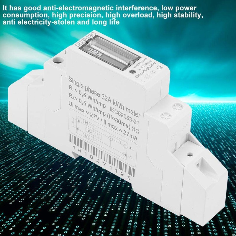 Electric Meter Digital LCD 220V Single Phase DIN-Rail Electronic KWH