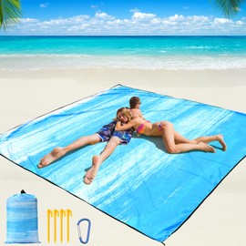 WIWIGO Beach Blanket Waterproof Sandproof Beach Mat 79" X 83" /10'x9'for 2-8 Adults Quick Drying Outdoor Picnic Mat Beach Accessories for Travel, Camping, Hiking