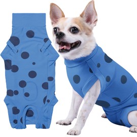 Comwish XX-Small Dog Recovery Suit Male Neuter, Professional Dog Surgery Suit Post Spay,Abdominal Surgical Suit for Female Dogs Can Pee,Prevent Licking Soft Breathable Cotton Covers Wound(Blue,XXS)