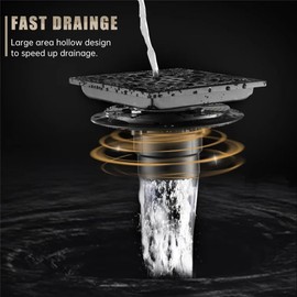 ELLO&ALLO 6 Inch Square Shower Floor Drain with Flange,Removable Quadrato Pattern Grate, SUS 304 Stainless Steel in Oil Rubbed Bronze