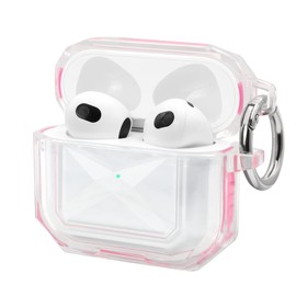Fingic for AirPods 3 Case,AirPods 3rd Generation Case,Clear Cute Full Body Protective Rugged Shockproof Soft TPU with Keychain Lock for AirPods 3 Charging Case 2021,Front LED Visible,Crystal/Pink