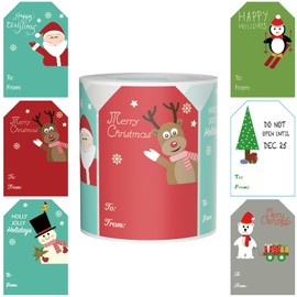 Christmas Gift Tags for Presents Coloured Holiday Decorative Tag Xmas Self Adhesive Name Tags Santa Claus Snowman Stickers(200 PCS)