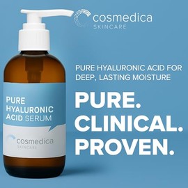 Cosmedica Skincare SUERO PURO DE ACIDO HIALURONICO 8 oz. Promueve la producción de colágeno y elastina. Previene la flacidez e hidrata al máximo la pi