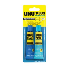 UHU UHU PLUS schnellfest Binder & H?rter Tube, Glasklarer, schneller Zweikomponenten-Epoxidharzklebstoff 35g - 2x15ml