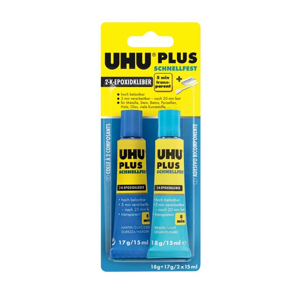 UHU UHU PLUS schnellfest Binder & H?rter Tube, Glasklarer, schneller